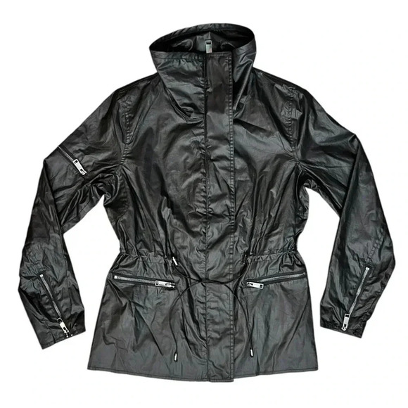G.I.L.I. Coated Cotton Black Anorak Jacket High Collar Pockets Zippers Lined S - Picture 2 of 9